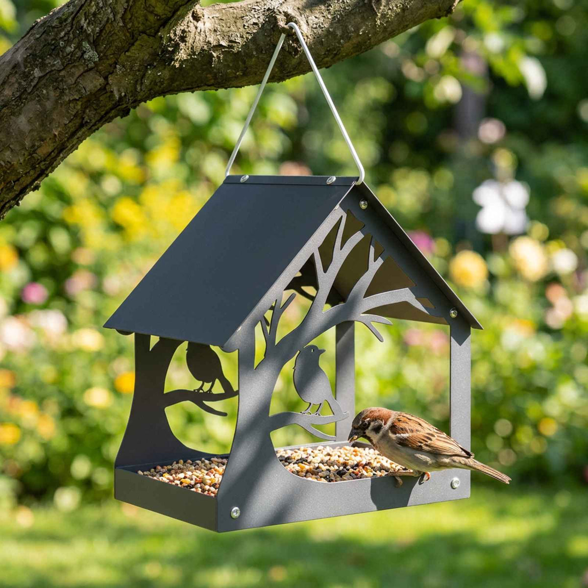 vidaXL Hanging Bird Feeder Steel Anthracite