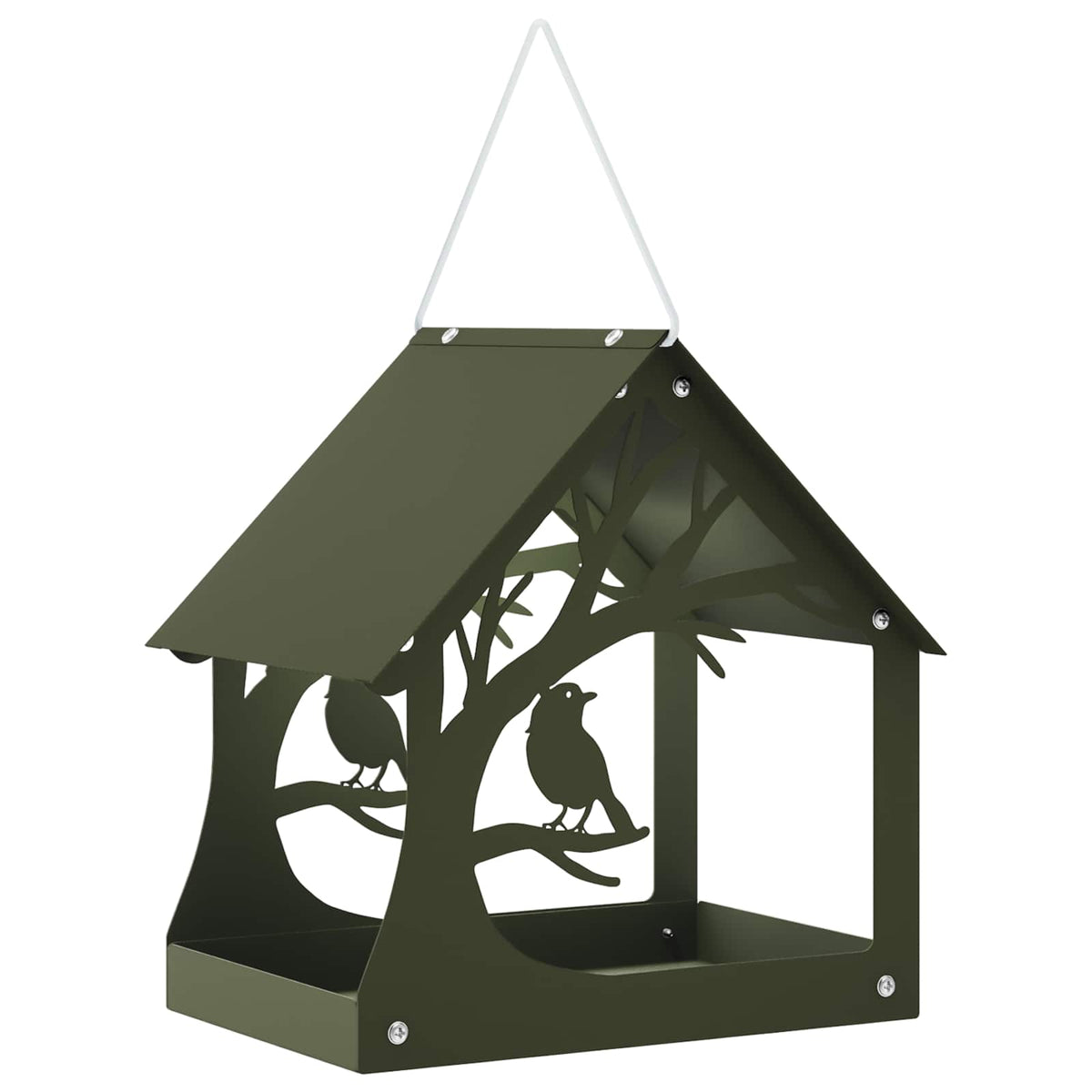 vidaXL Hanging Bird Feeder Steel Olive Green
