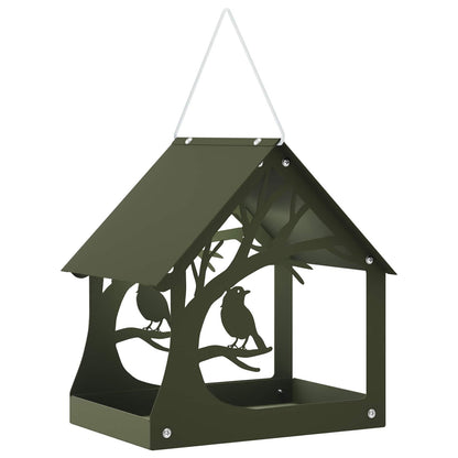 vidaXL Hanging Bird Feeder Steel Olive Green