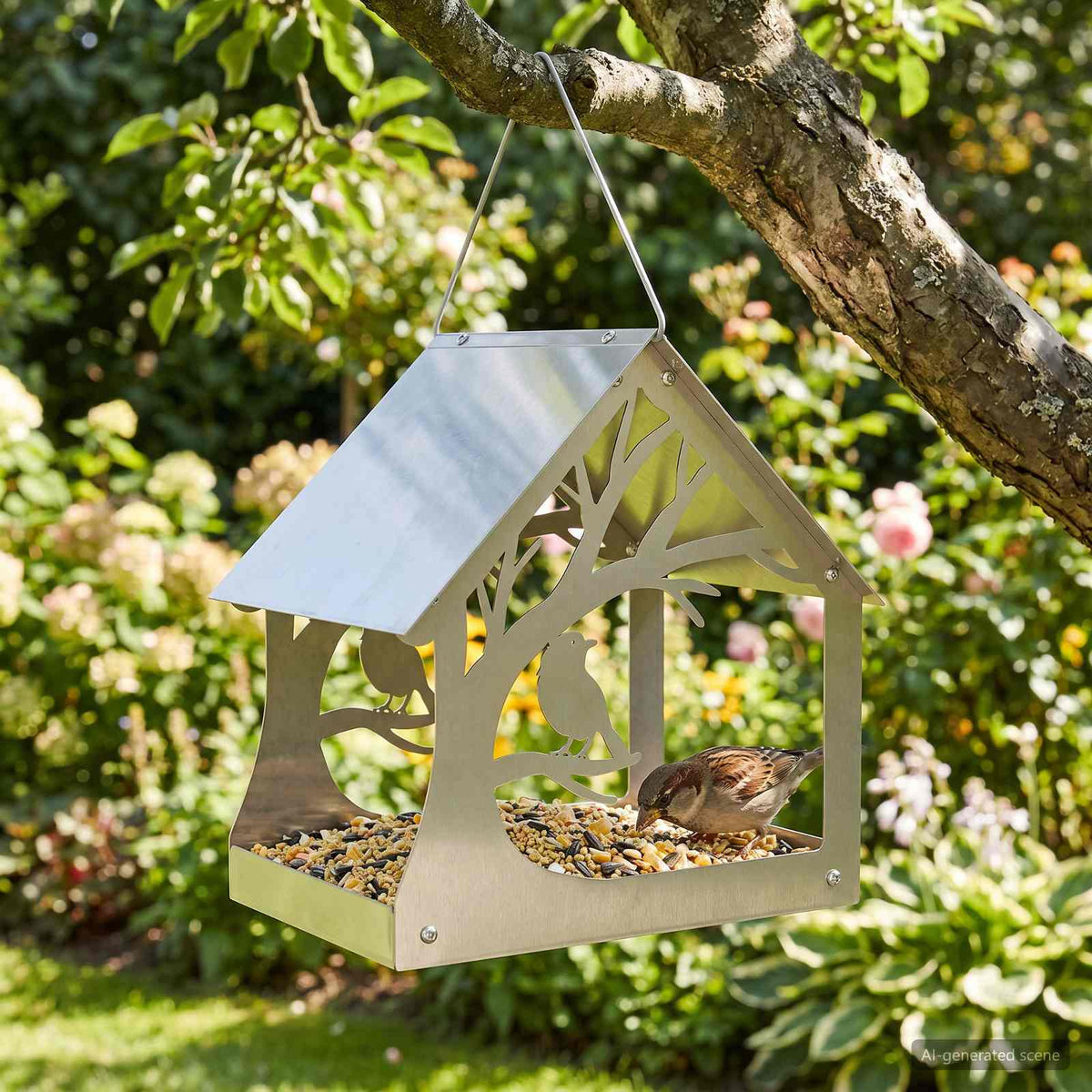 vidaXL Hanging Bird Feeder Stainless Steel Silver
