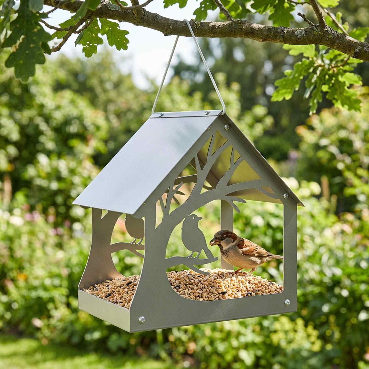 vidaXL Hanging Bird Feeder Galvanised Steel Silver