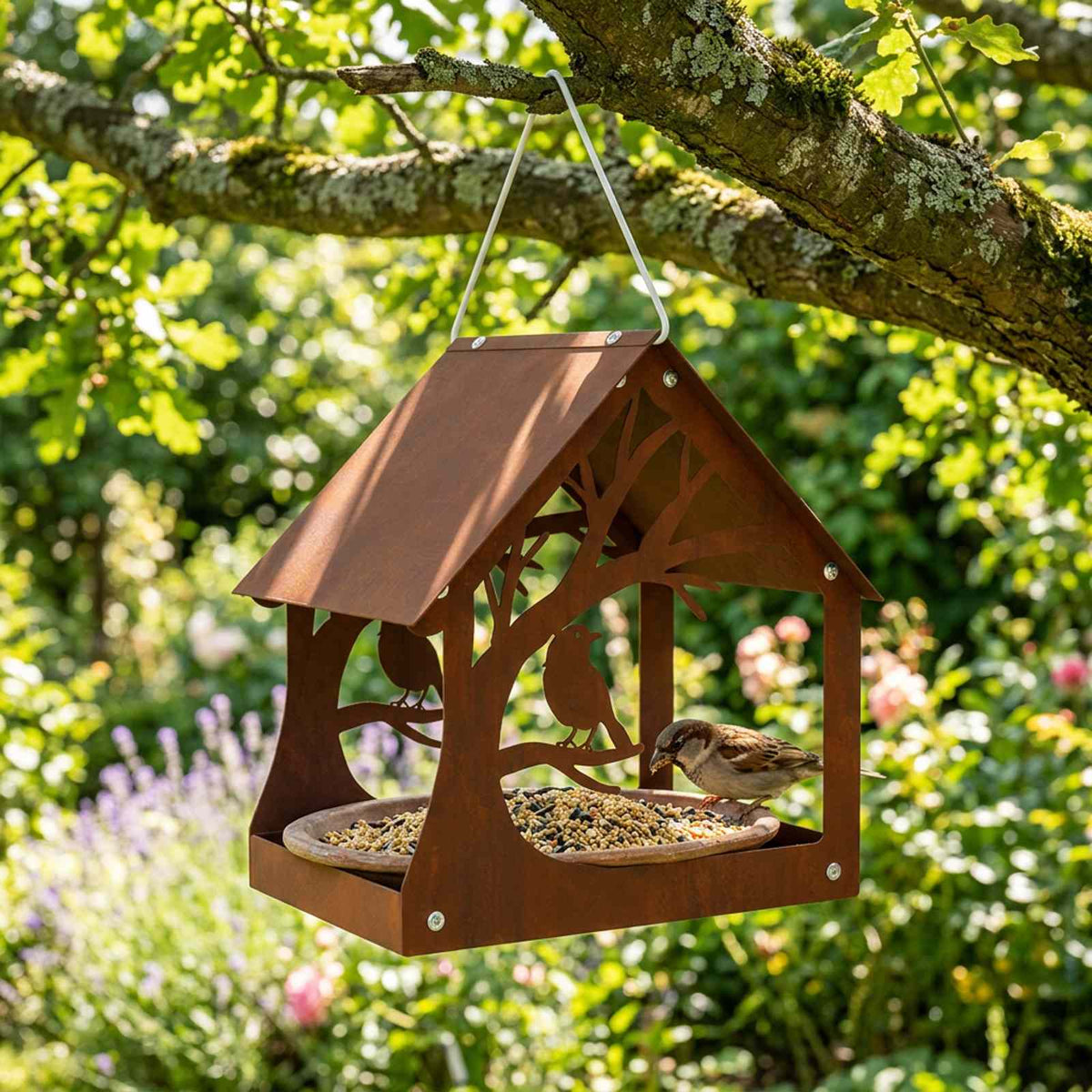 vidaXL Hanging Bird Feeder Weathering Steel Rusty