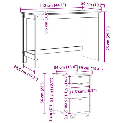 vidaXL Desk Cabinet Set 2 pcs Honey Brown Solid Pine Wood