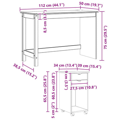 vidaXL Desk Cabinet Set 2 pcs Black Solid Pine Wood