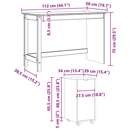 vidaXL Desk Cabinet Set 2 pcs Grey Solid Pine Wood