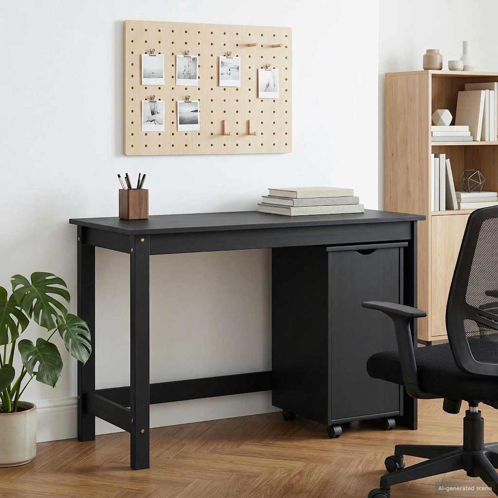 vidaXL Desk Cabinet Set 2 pcs Black Solid Pine Wood