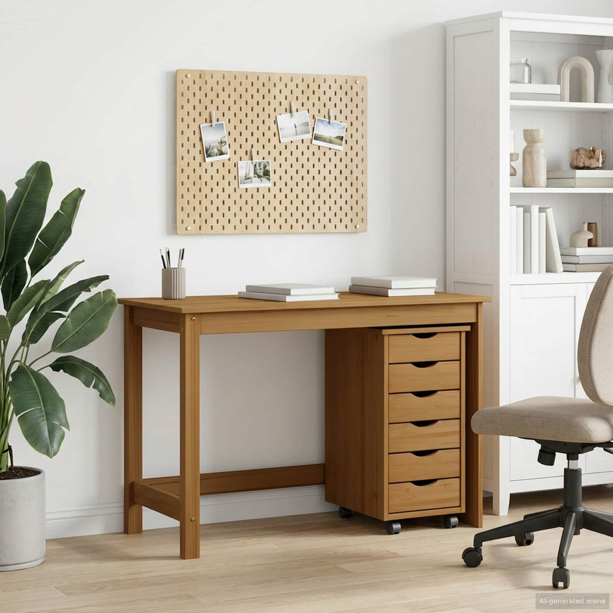 vidaXL Desk and Rolling Cabinet Set MOSS 2 pcs Honey Brown