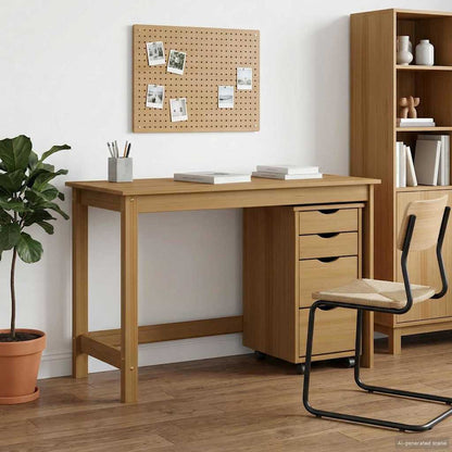 vidaXL Desk and Rolling Cabinet Set MOSS 2 pcs Honey Brown