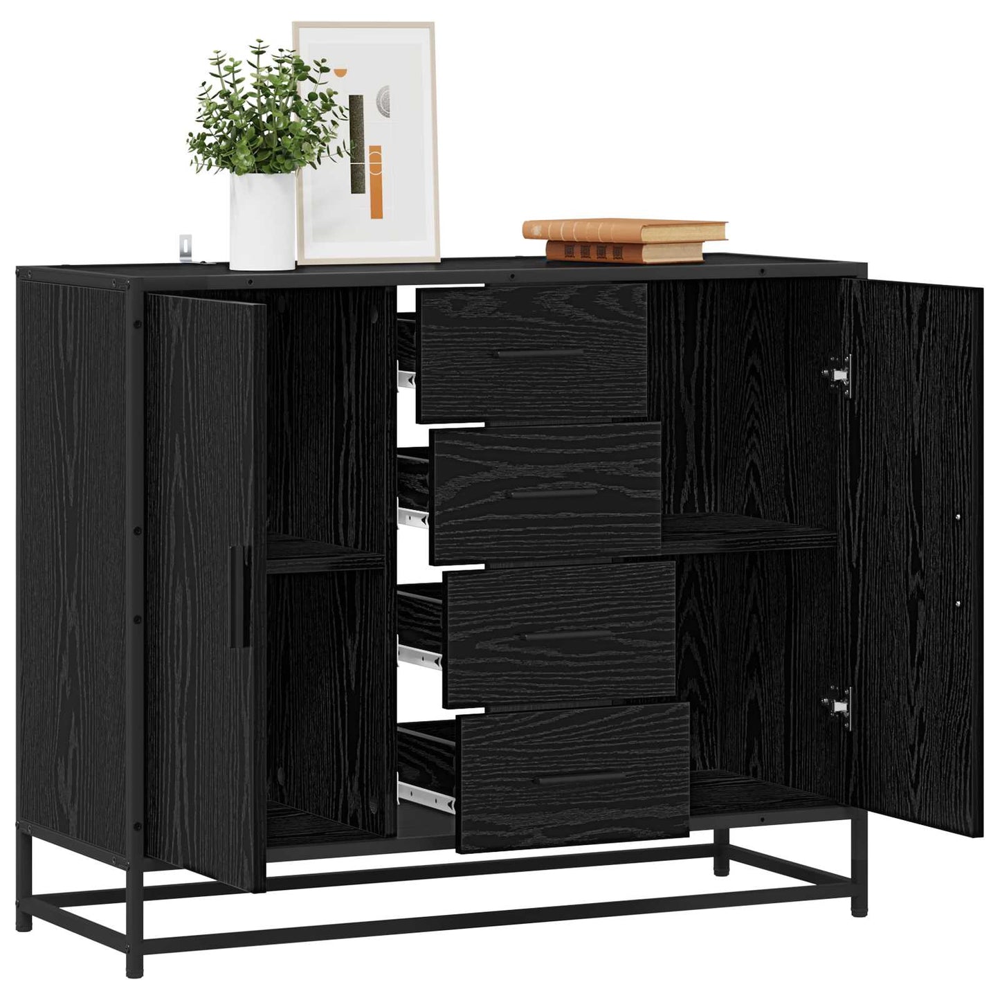 vidaXL Sideboard Black Oak 92 x 35 x 76 cm Engineered Wood