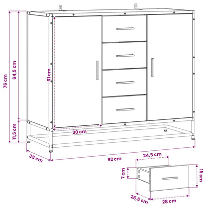 vidaXL Sideboard Black Oak 92 x 35 x 76 cm Engineered Wood