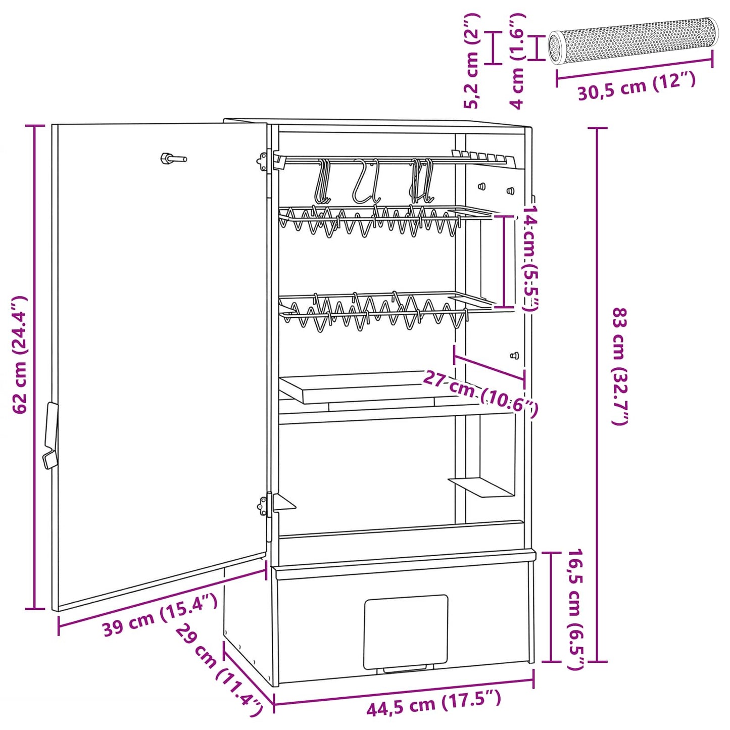 vidaXL Smoker Oven 3 pcs 44.5 x 29 x 83 cm Galvanised steel Silver