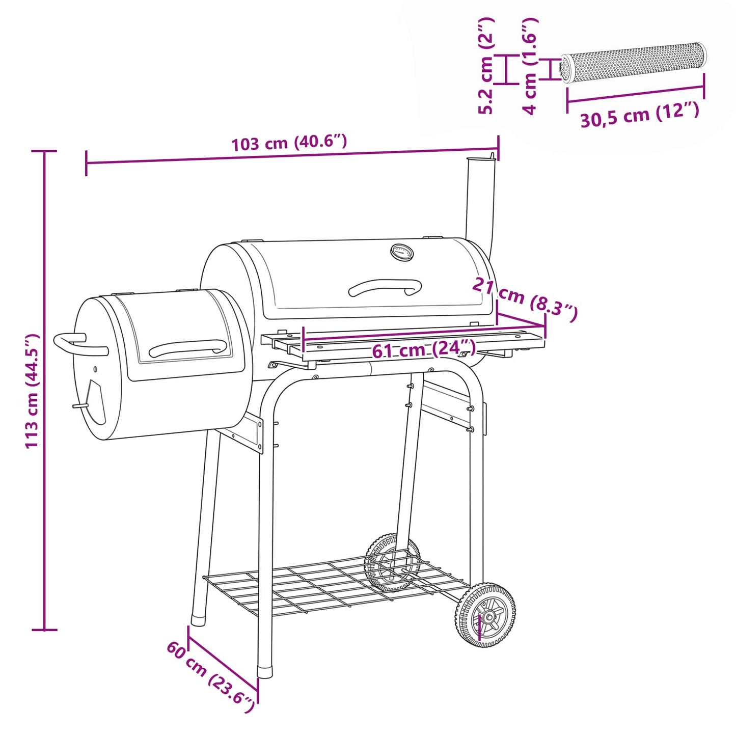 vidaXL Outdoor Grill 103 x 60 x 113 cm Steel Black