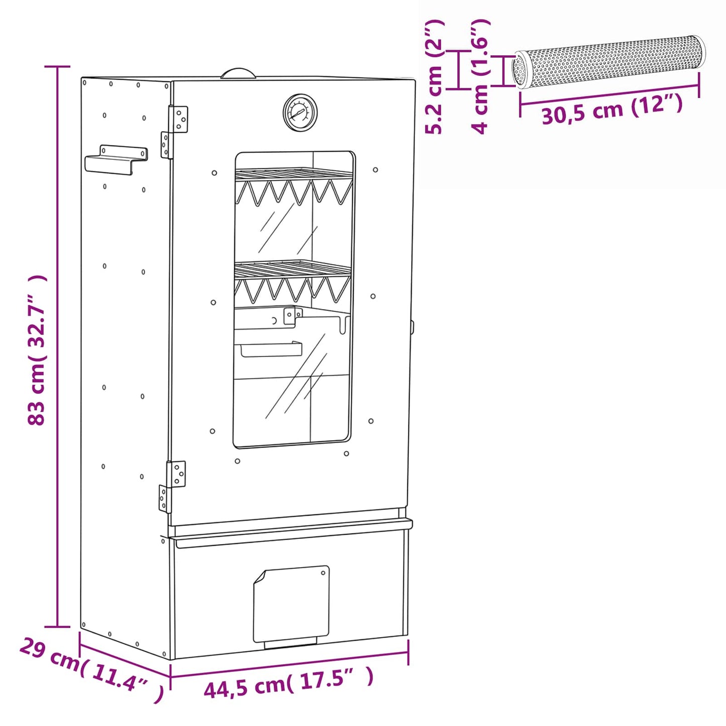 vidaXL Cold Smoker with Smoker Tube 44.5 x 29 x 83 cm Galvanised steel