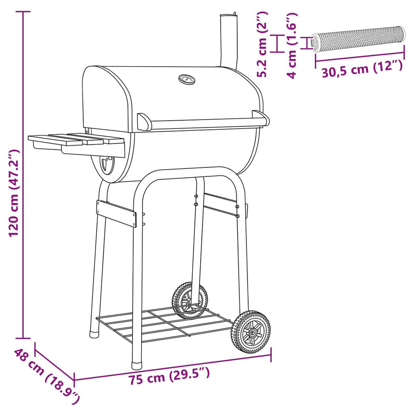 vidaXL Charcoal Grill 75 x 48 x 120 cm Powder-coated steel and Plastic