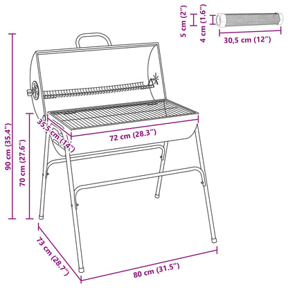 vidaXL Barrel Grill with 2 Cooking Grids 3 pcs 80 x 73 x 90 cm Metal