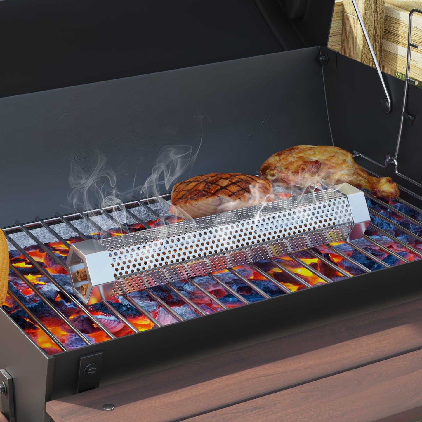 vidaXL Barrel Grill with Wheels and Shelves 3 pcs 115 x 85 x 95 cm