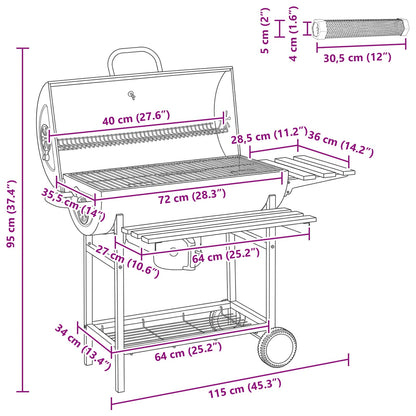 vidaXL Barrel Grill with Wheels and Shelves 3 pcs 115 x 85 x 95 cm
