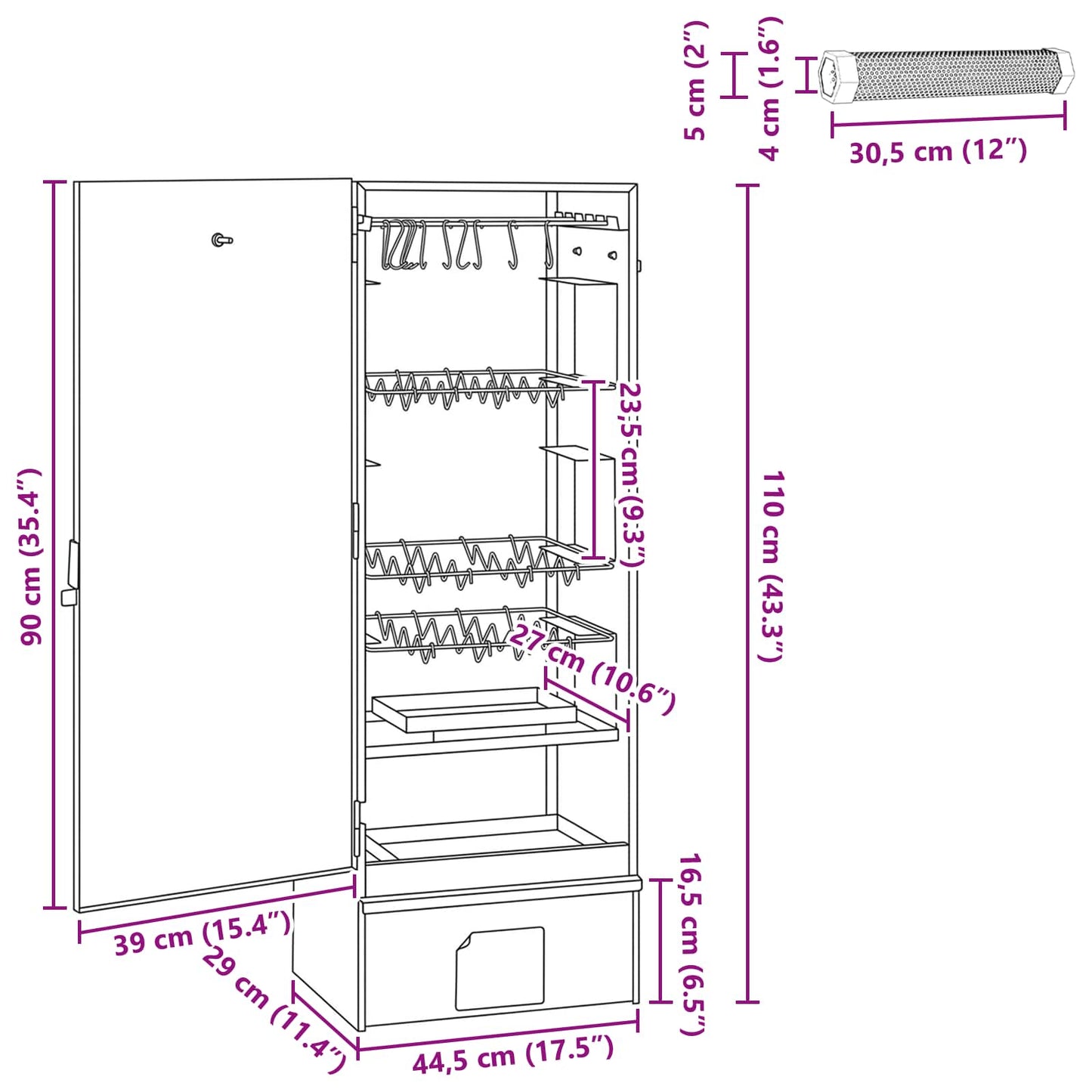 vidaXL Smoker Oven 3 pcs 44.5 x 29 x 110 cm Galvanised steel Silver