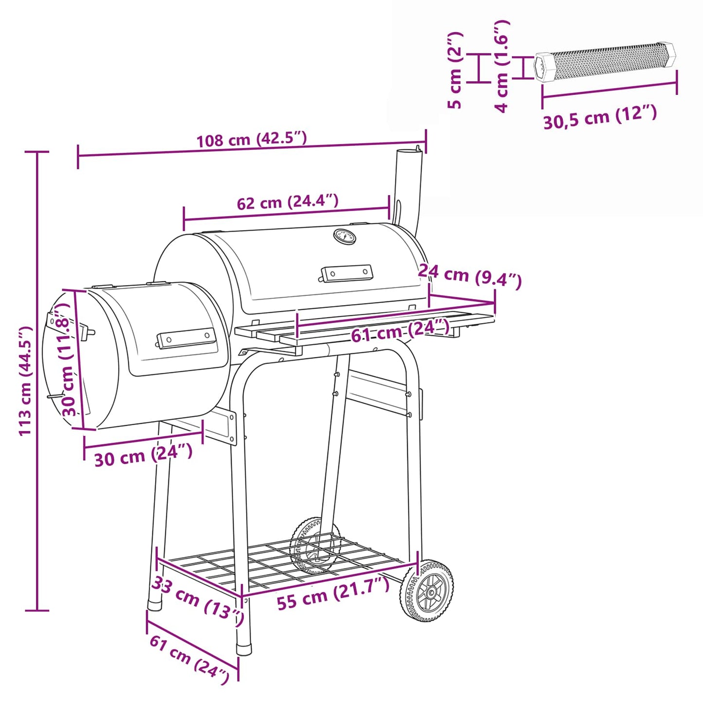 vidaXL Outdoor Grill 103 x 60 x 113 cm Steel Black