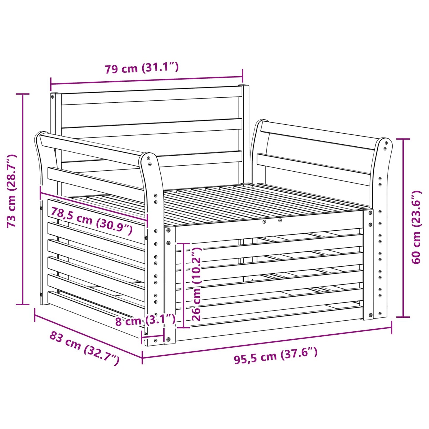 vidaXL Outdoor Sofa Solid Acacia Wood White