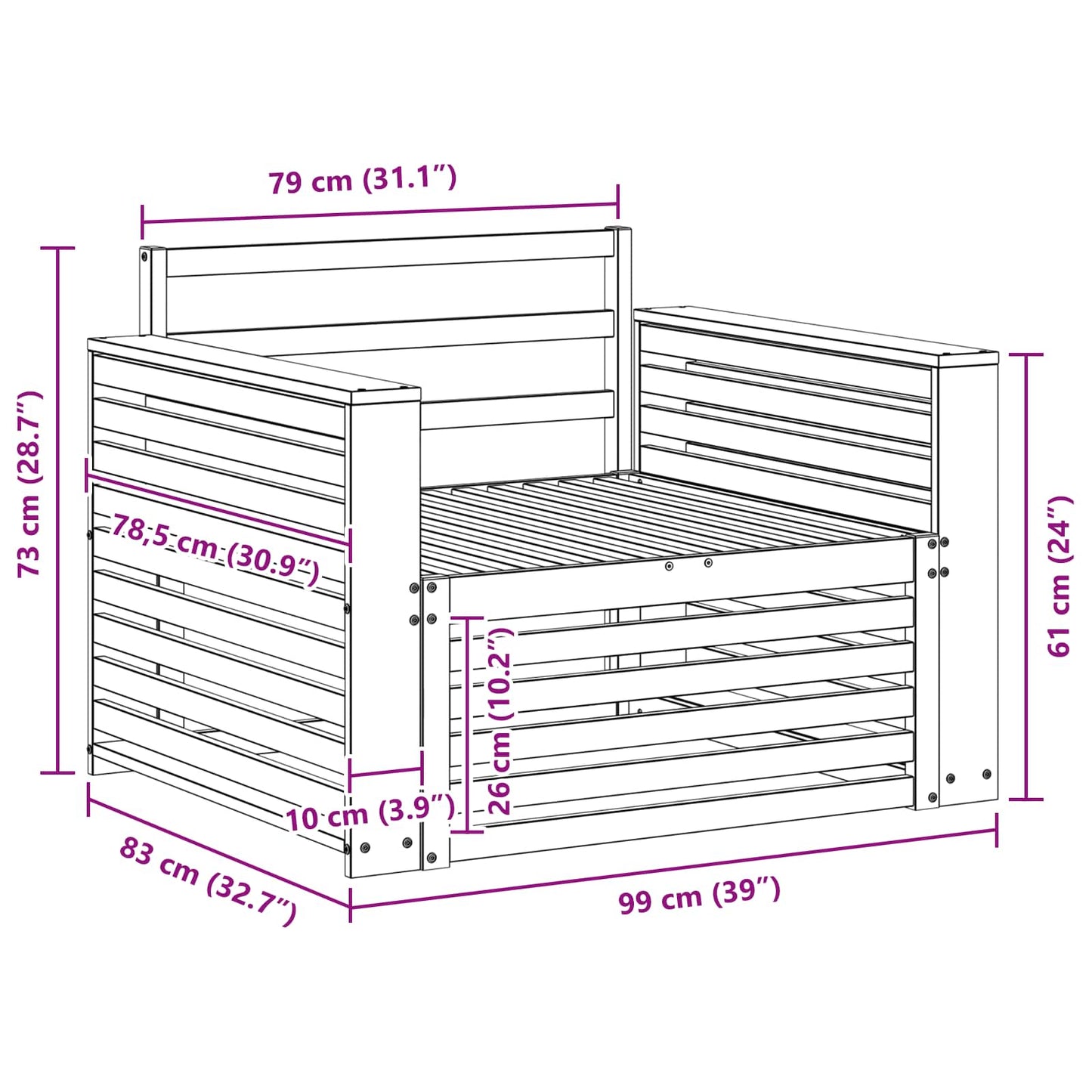 vidaXL Outdoor Sofa Solid Acacia Wood White