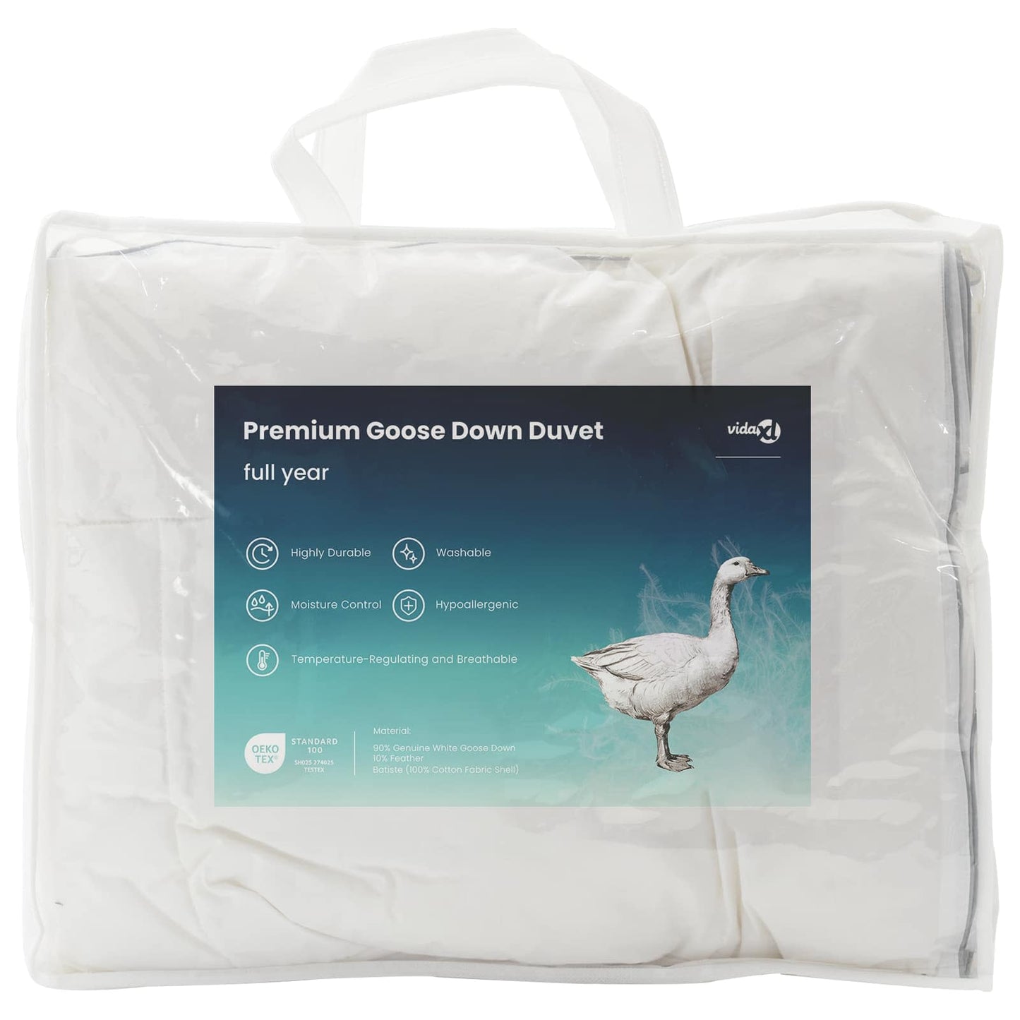 vidaXL Duvet FULDA 155 x 220 cm 4 Seasons 210 GSM 90% Goose Down White