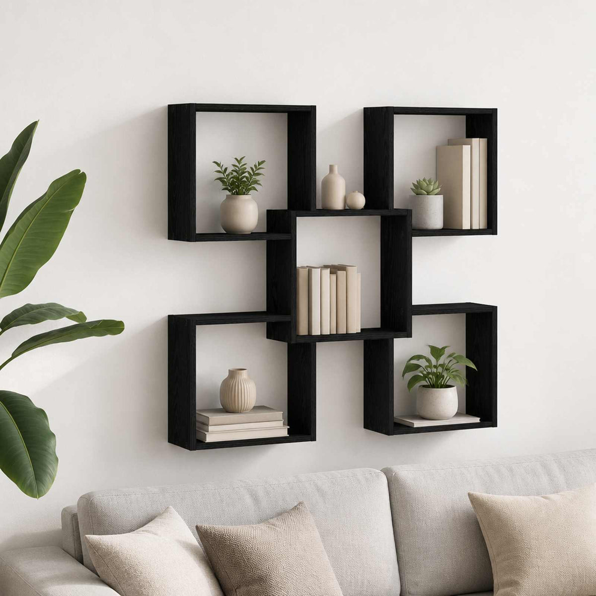 vidaXL Wall Shelf Black 99.5 x 17 x 91 cm Engineered Wood