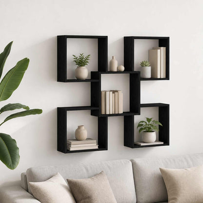 vidaXL Wall Shelf Black 99.5 x 17 x 91 cm Engineered Wood