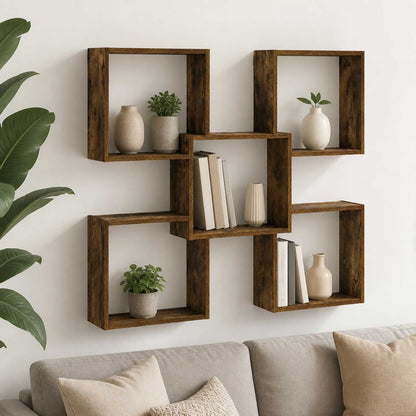 vidaXL Wall Shelf Smoked Oak 99.5 x 17 x 91 cm Engineered Wood