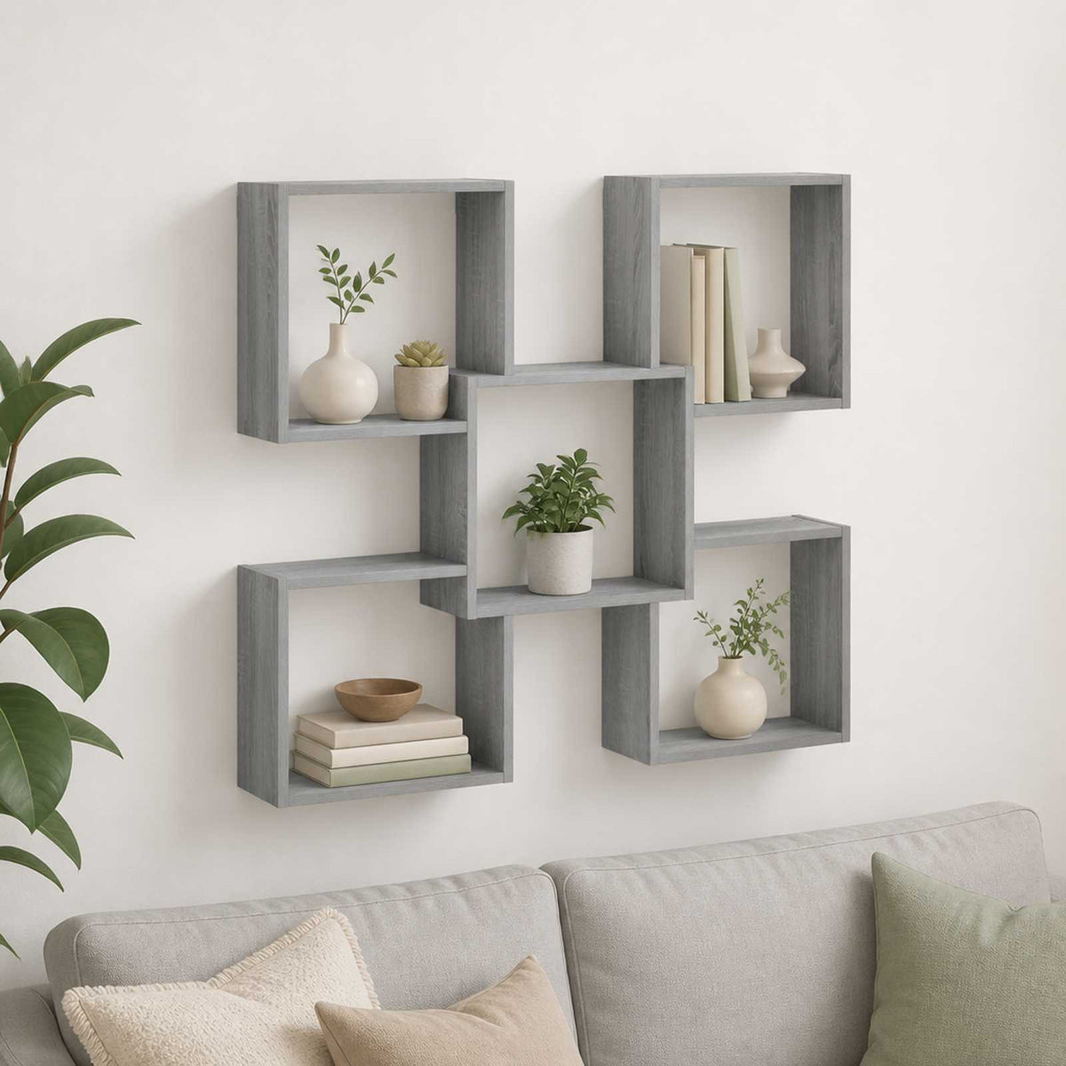 vidaXL Wall Shelf Grey Sonoma 99.5 x 17 x 91 cm Engineered Wood