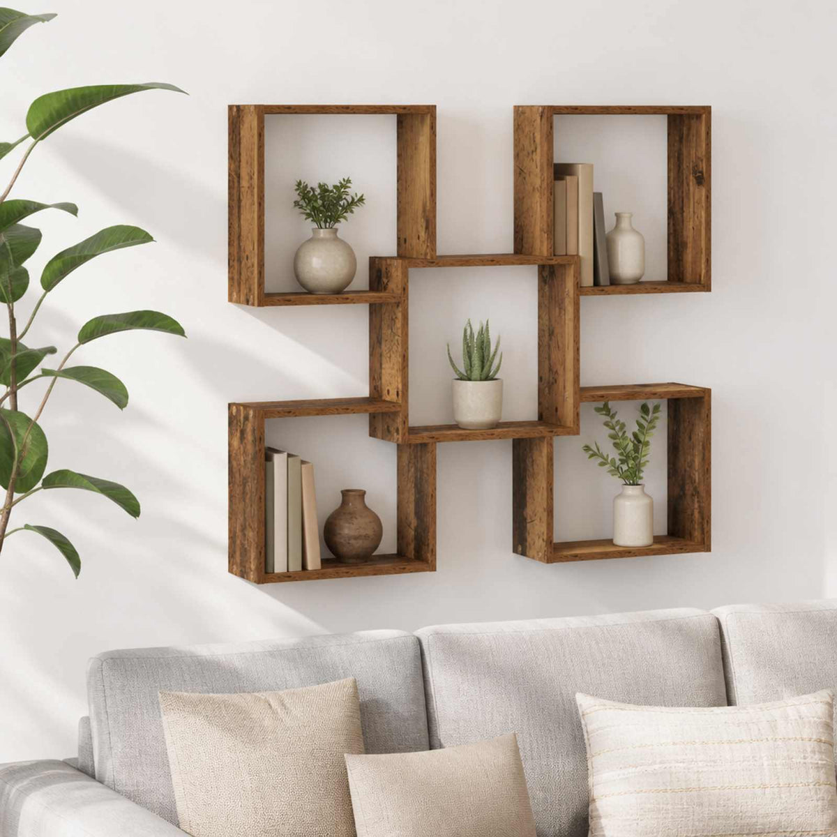 vidaXL Wall Shelf Old Wood 99.5 x 17 x 91 cm Engineered Wood