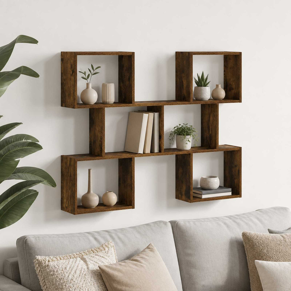 vidaXL Wall Shelf Smoked Oak 103 x 17 x 80 cm Engineered Wood