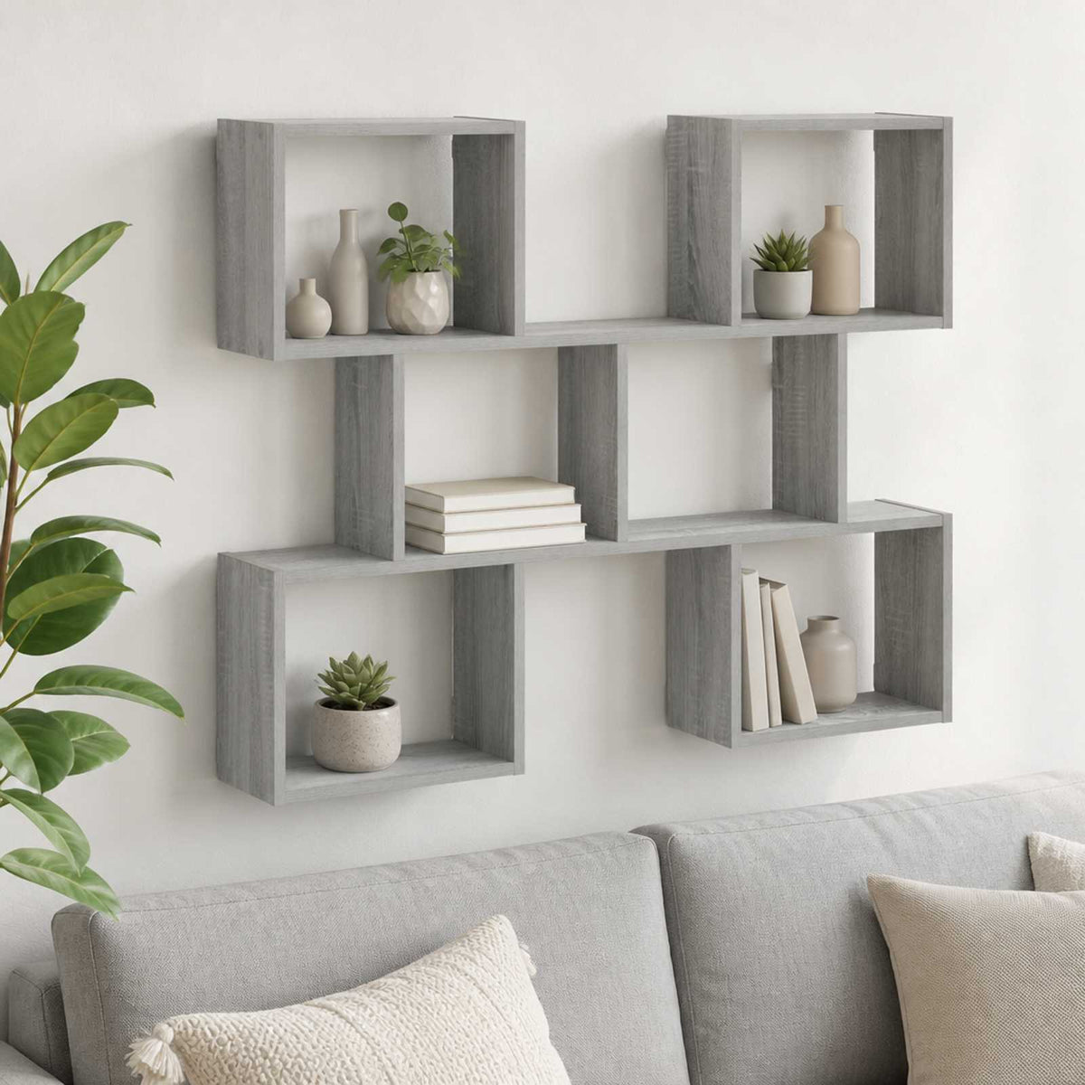 vidaXL Wall Shelf Grey Sonoma 103 x 17 x 80 cm Engineered Wood