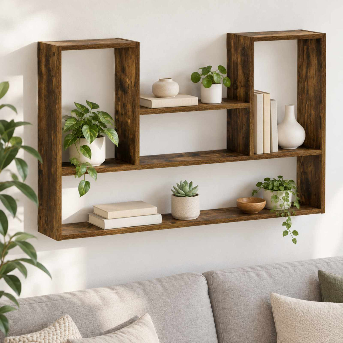 vidaXL Wall Shelf Smoked Oak 100 x 17 x 60 cm Engineered Wood