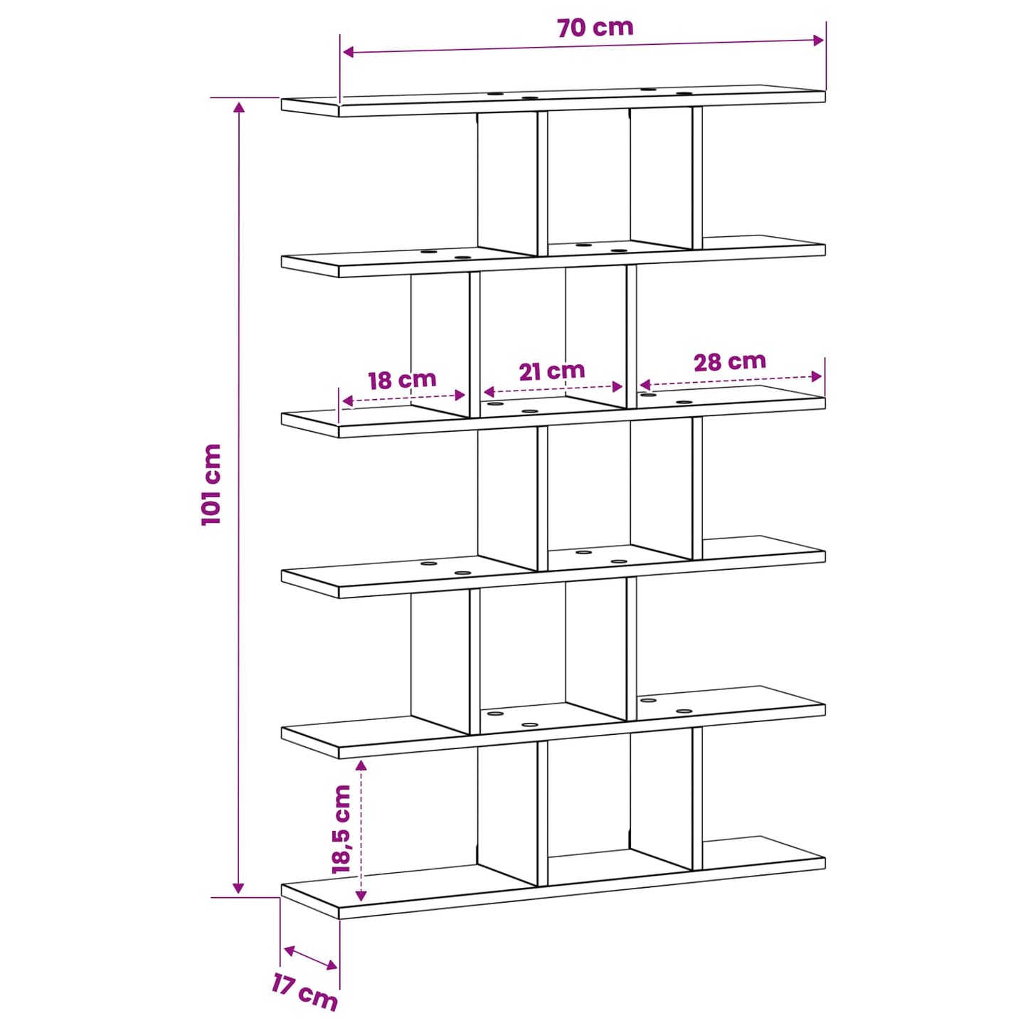 vidaXL Wall Shelf Black Oak 70 x 17 x 101 cm Engineered Wood