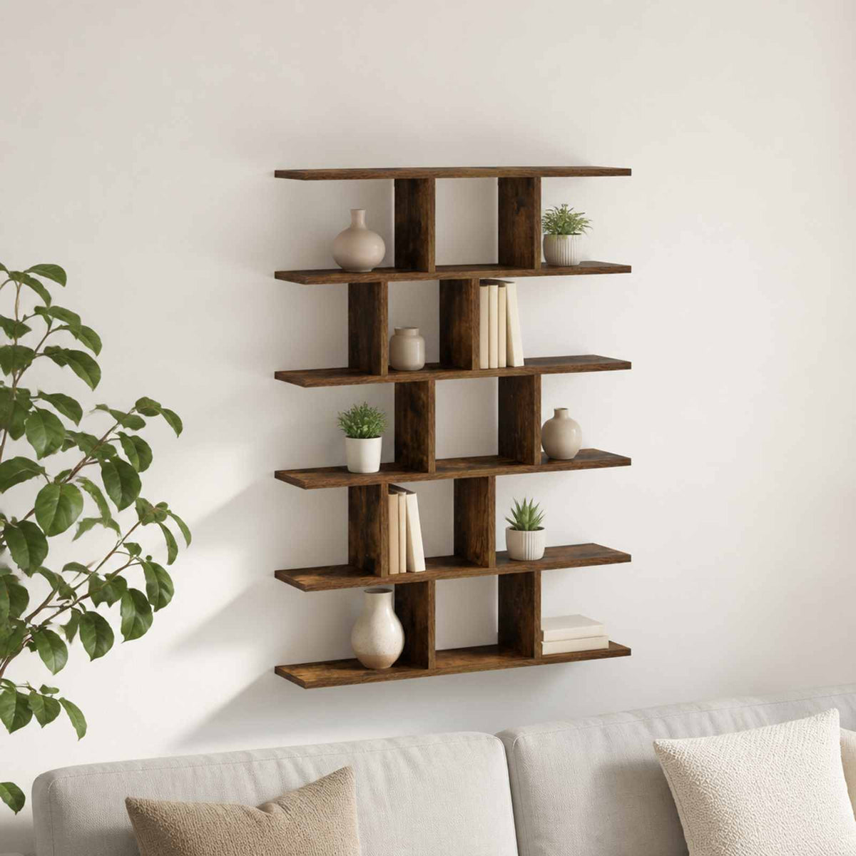 vidaXL Wall Shelf Smoked Oak 70 x 17 x 101 cm Engineered Wood