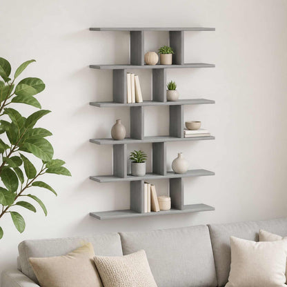vidaXL Wall Shelf Grey Sonoma 70 x 17 x 101 cm Engineered Wood