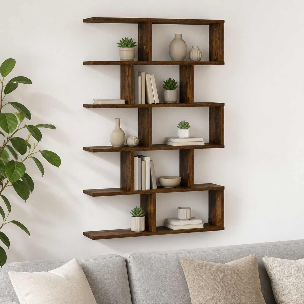 vidaXL Wall Shelf Smoked Oak 70 x 17 x 101 cm Engineered Wood