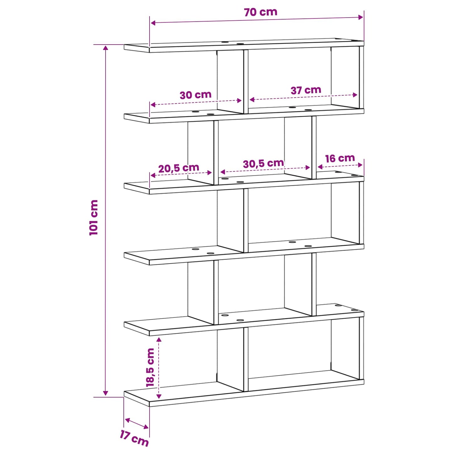 vidaXL Wall Shelf Grey Sonoma 70 x 17 x 101 cm Engineered Wood