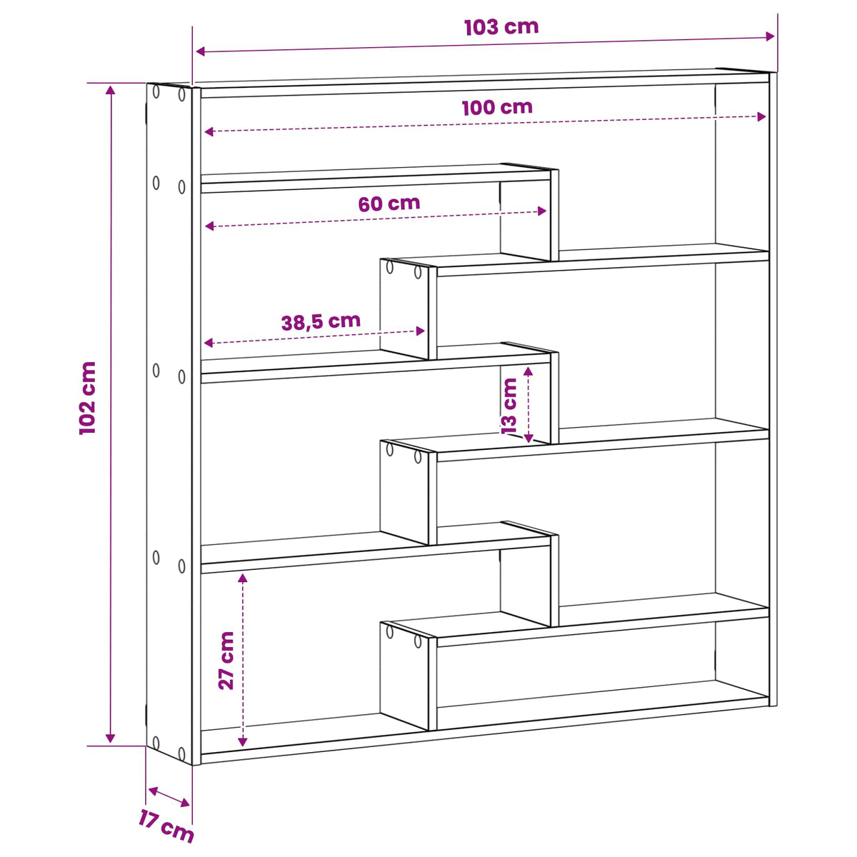 vidaXL Wall Shelf Grey Sonoma 103 x 17 x 102 cm Engineered Wood