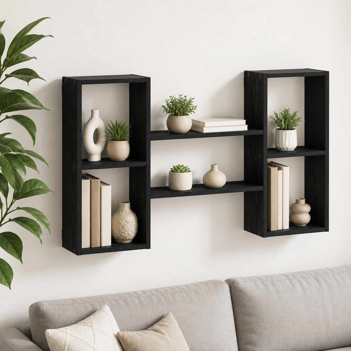 vidaXL Wall Shelf Black Oak 102 x 17 x 59 cm Engineered Wood