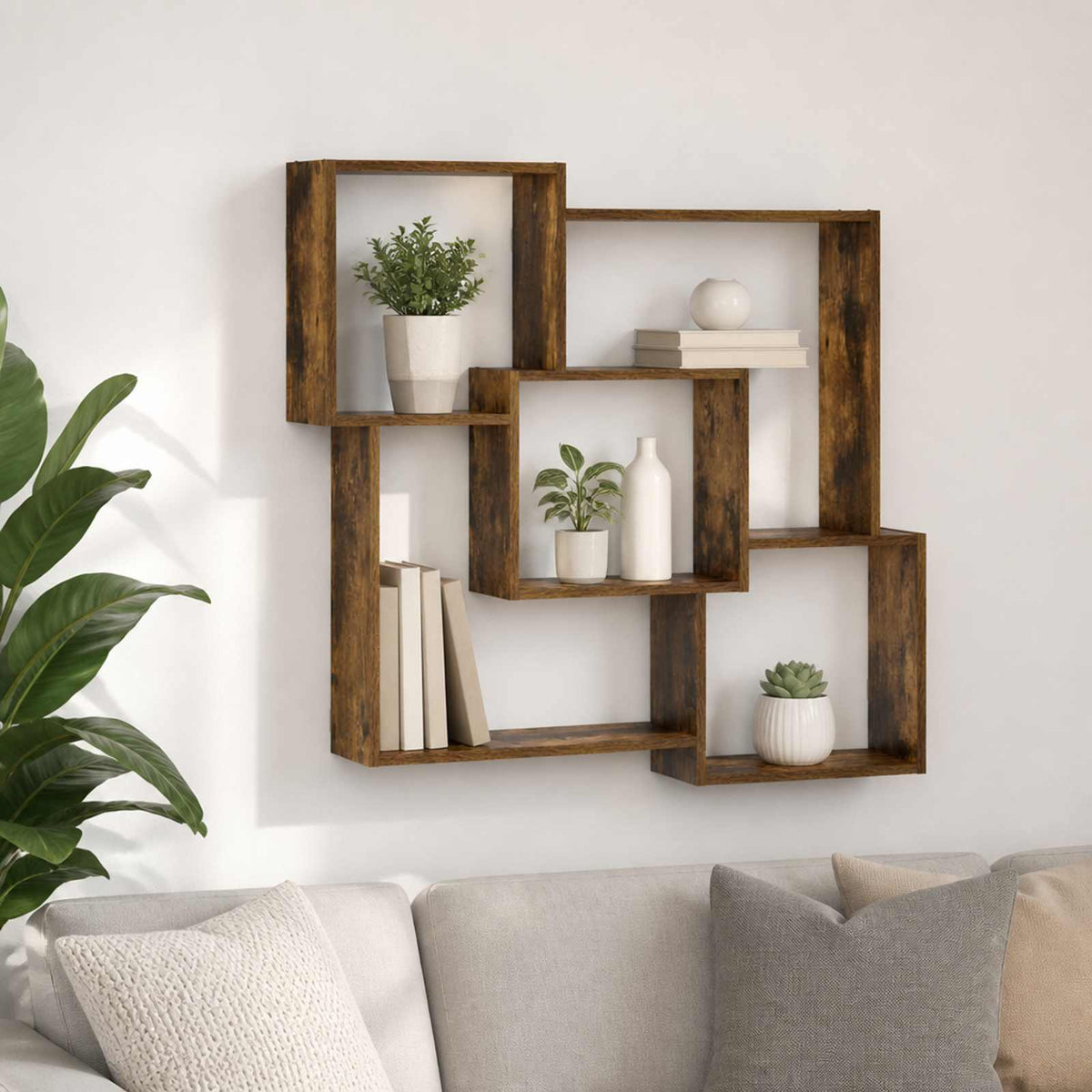 vidaXL Wall Shelf Smoked Oak 98 x 17 x 91 cm Engineered Wood