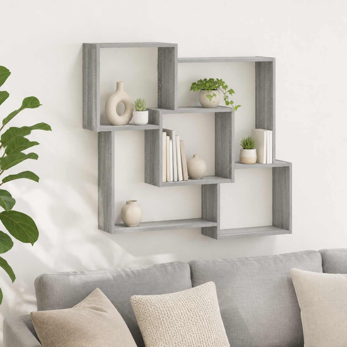 vidaXL Wall Shelf Grey Sonoma 98 x 17 x 91 cm Engineered Wood