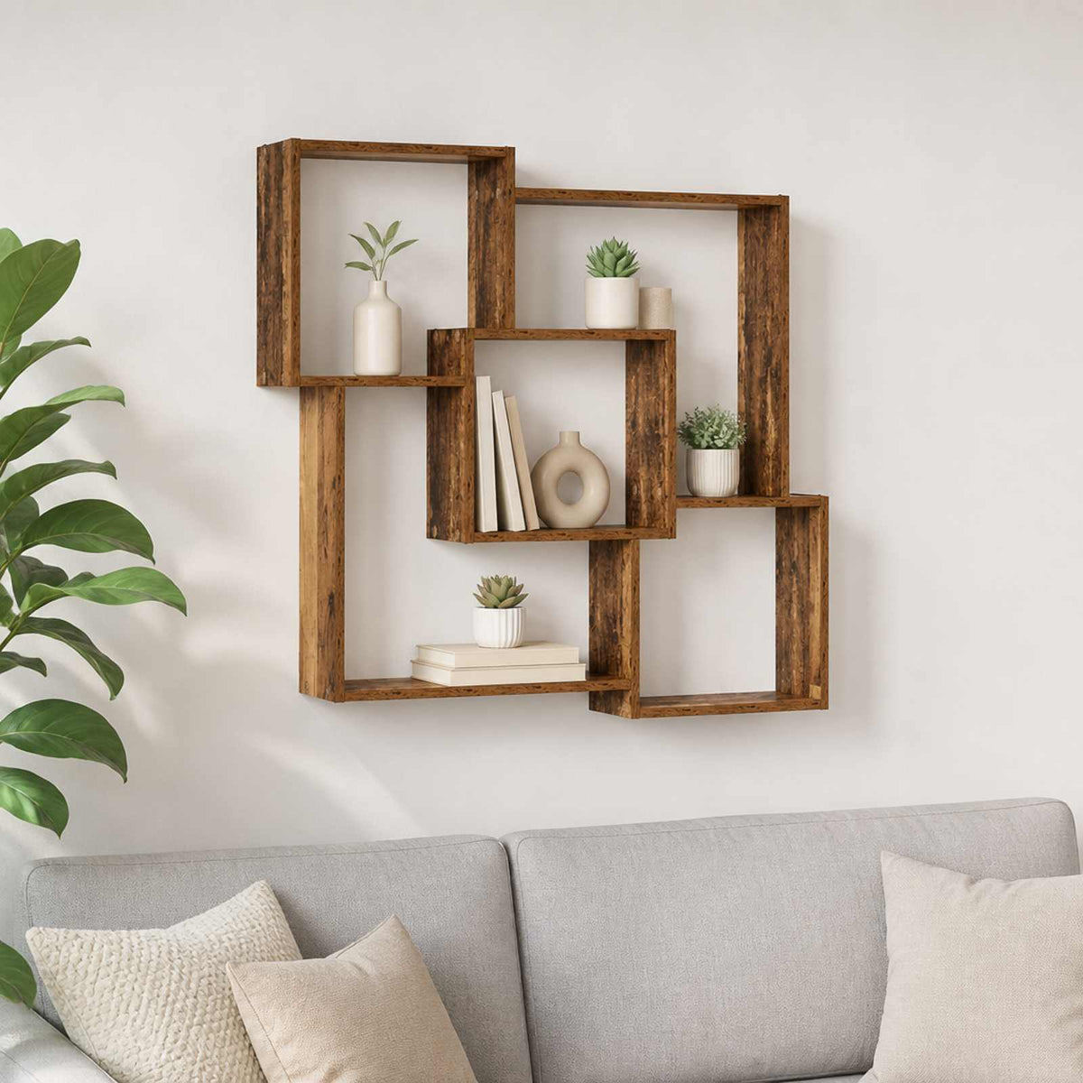 vidaXL Wall Shelf Old Wood 98 x 17 x 91 cm Engineered Wood
