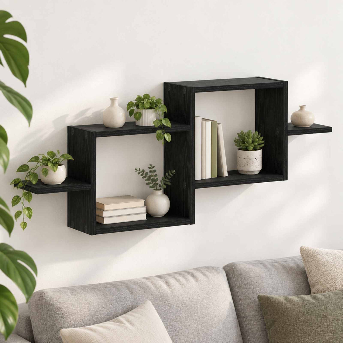 vidaXL Wall Shelf Black Oak 95 x 17 x 37 cm Engineered Wood