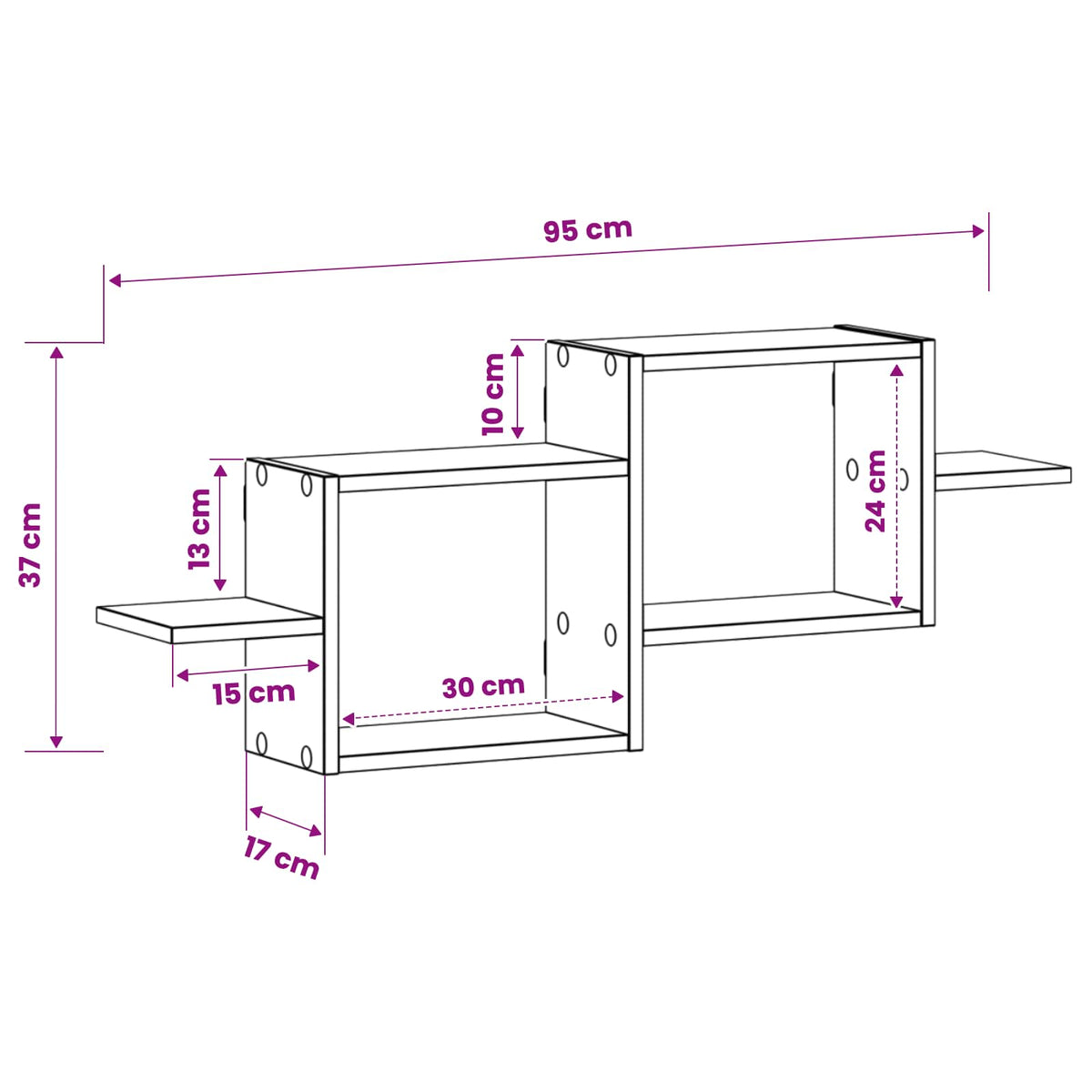 vidaXL Wall Shelf Black Oak 95 x 17 x 37 cm Engineered Wood
