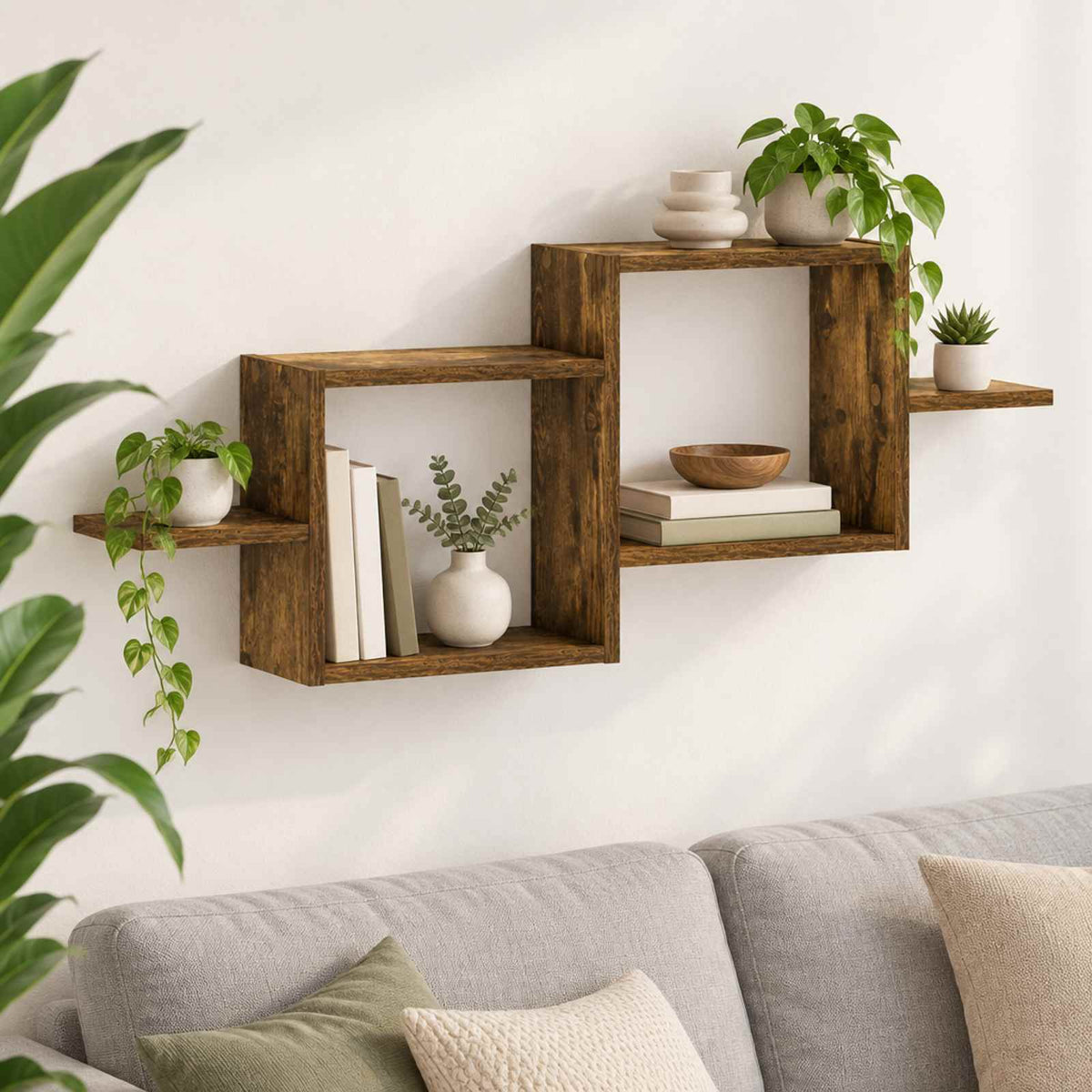 vidaXL Wall Shelf Smoked Oak 95 x 17 x 37 cm Engineered Wood