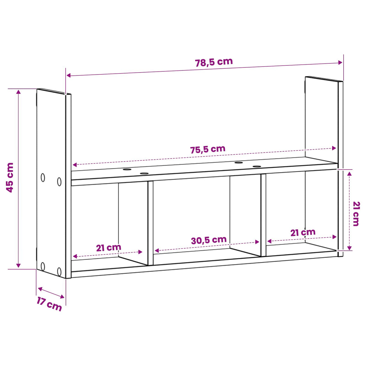 vidaXL Wall Shelf White 78.5 x 17 x 45 cm Engineered Wood