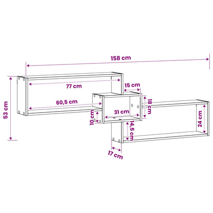 vidaXL Wall Shelf Grey Sonoma 158 x 17 x 53 cm Engineered Wood