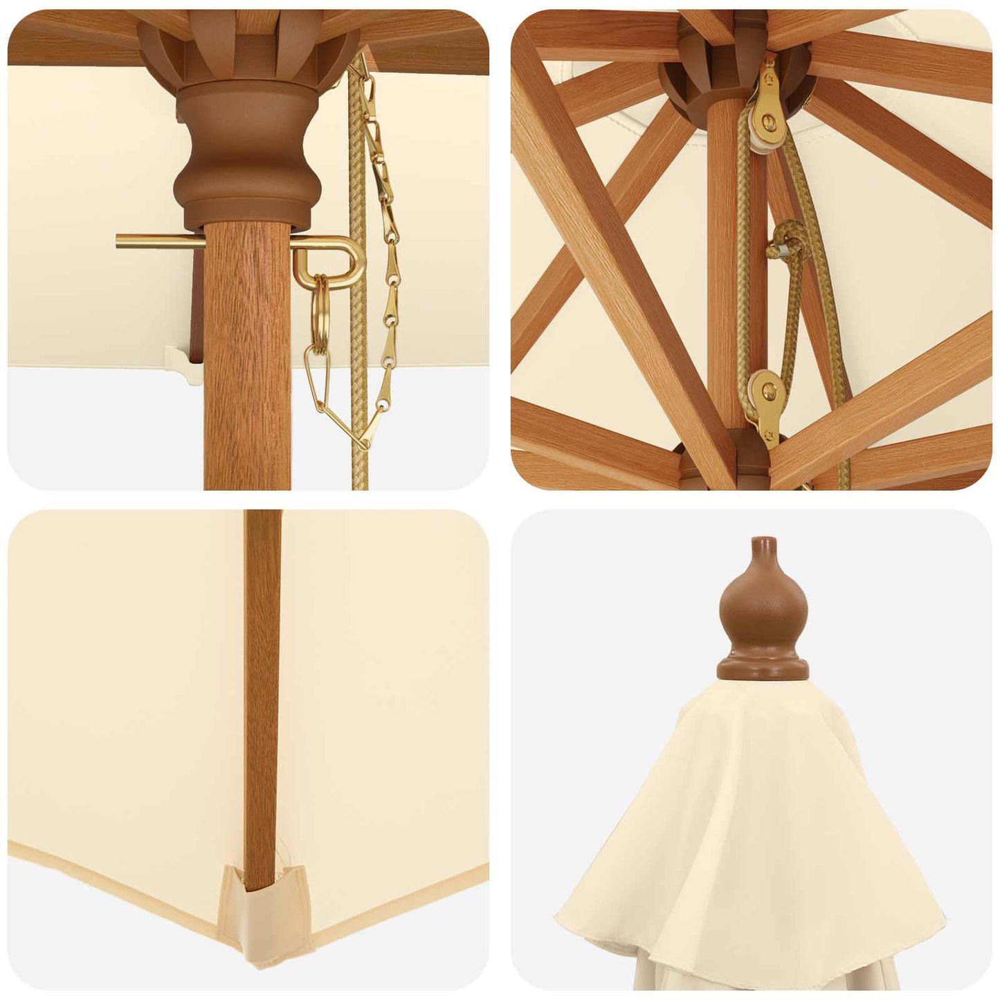 vidaXL Garden Parasol Ø 300 x 248 cm Solid Eucalyptus Wood Cream White